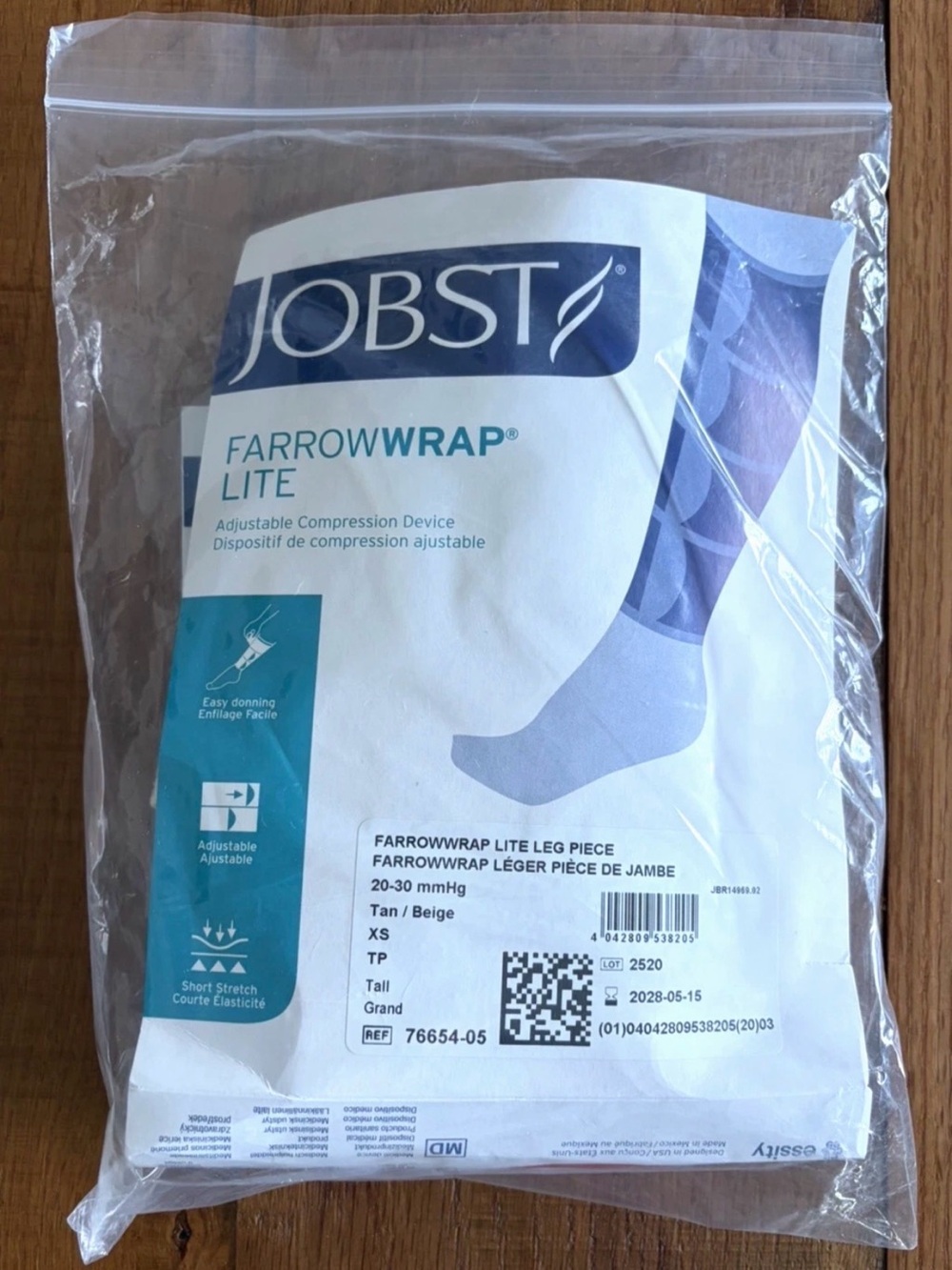JOBST Farrow Wrap Lite Leg Piece 20-30mmHg Tan XS Tall 76654-05 Compression